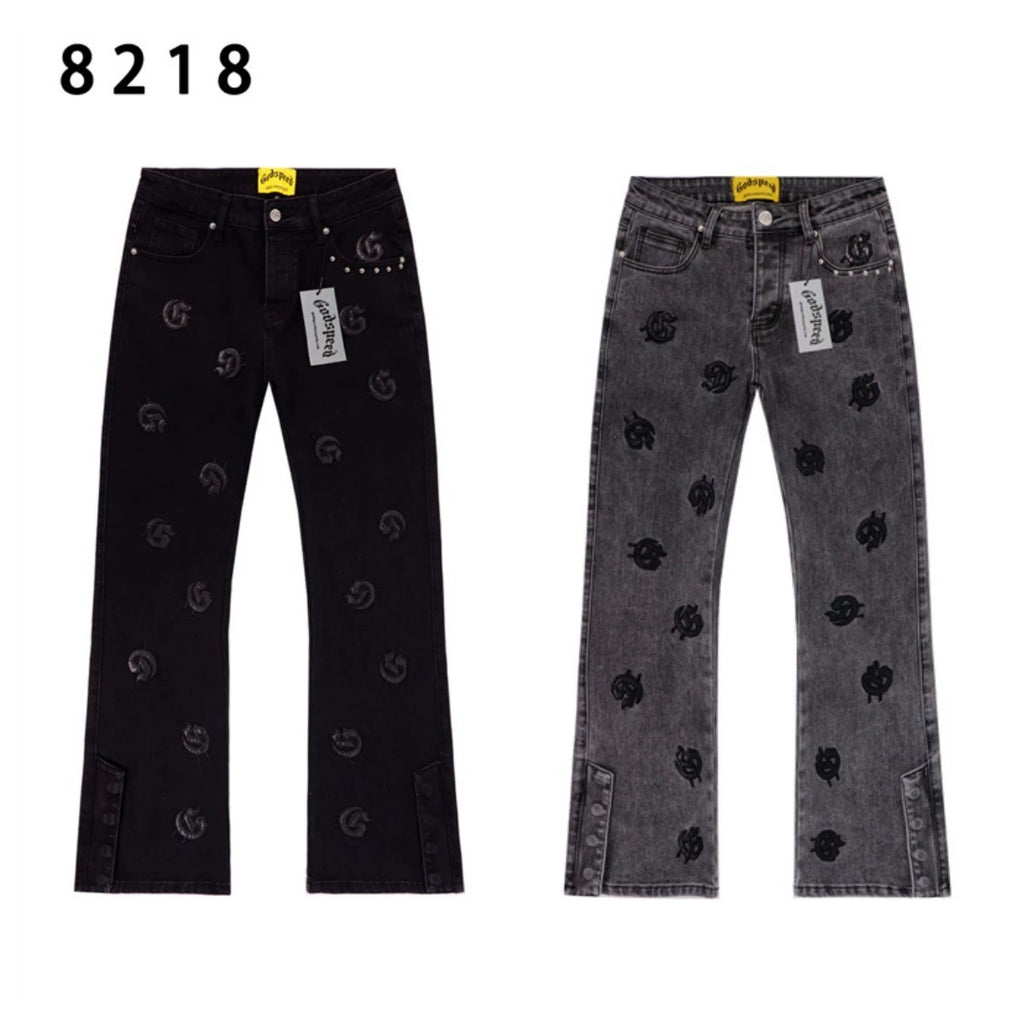 Jeans GO*SPEED Logo Bordado Denim Streetwear