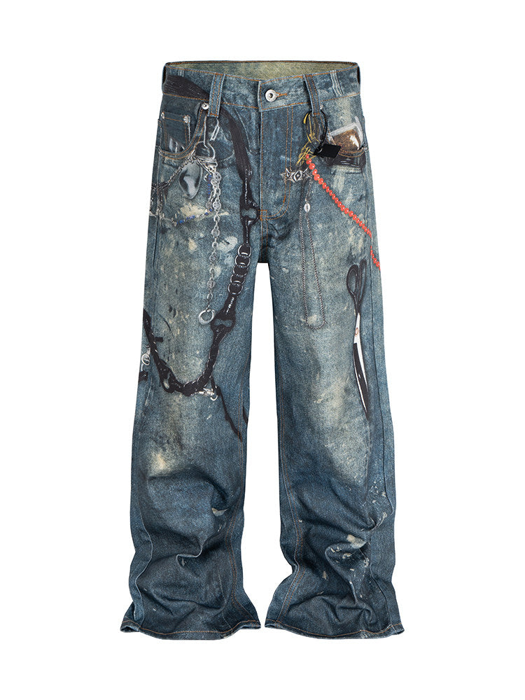 Pantalones Denim Vintage Con Cadena Imagen principal del producto