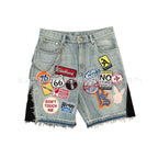 Shorts Denim Bordados Estilo Retro