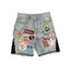 Shorts Denim Bordados Estilo Retro