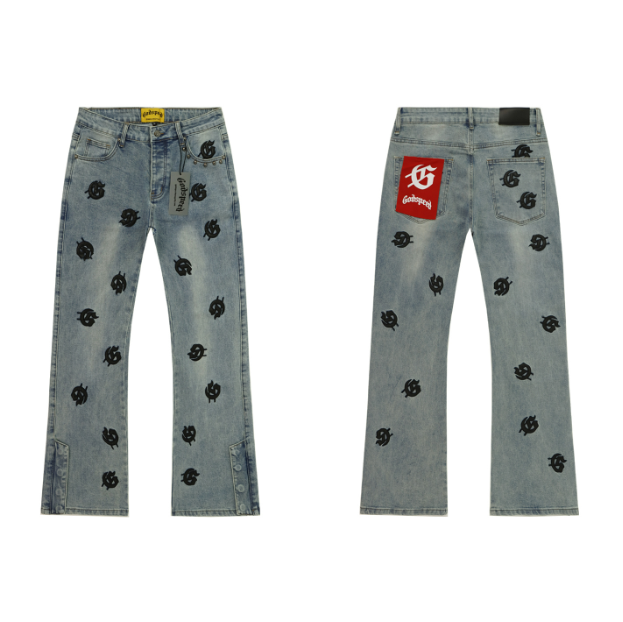 Jeans GO*SPEED Logo Bordado Denim Streetwear