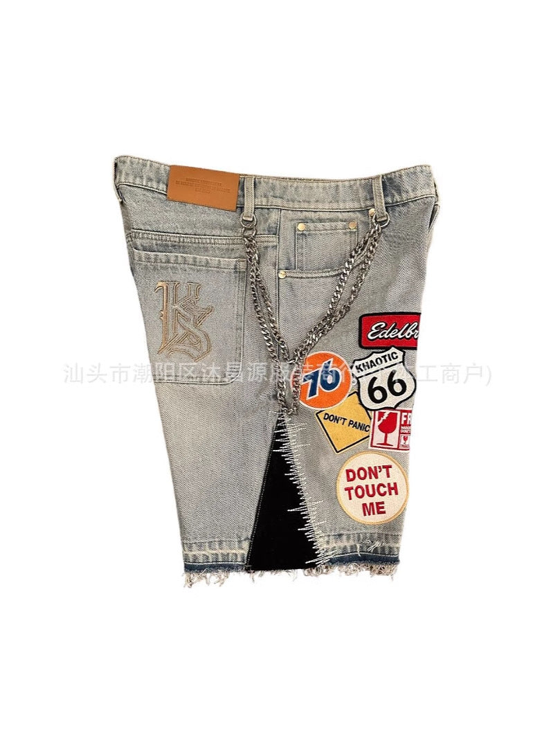 Shorts Denim Bordados Estilo Retro