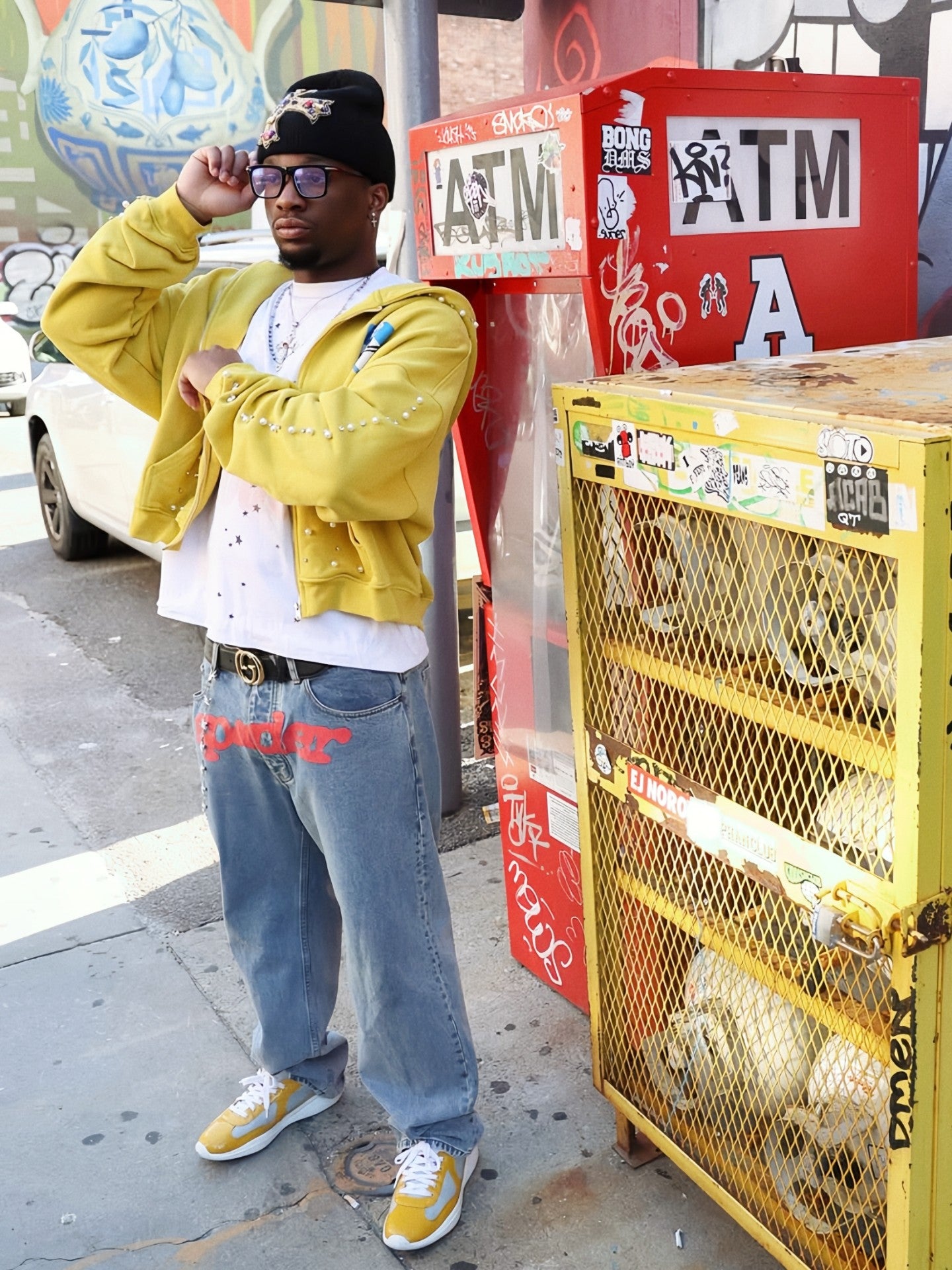 Jeans SP5DER Letra Impresa Hip-Hop Americano