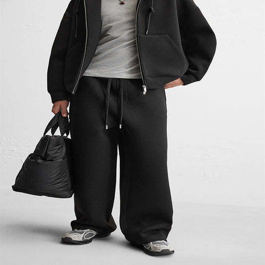 Conjunto de sudadera con capucha y cremallera para hombre, tejido técnico de peso pesado, holgado, primavera 2025