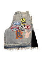 Shorts Denim Bordados Estilo Retro