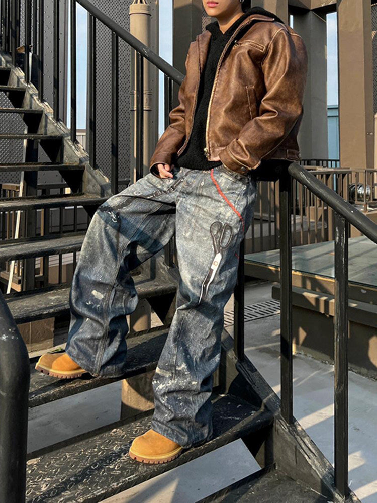 Pantalones Denim Vintage Con Cadena Imagen secundaria del producto